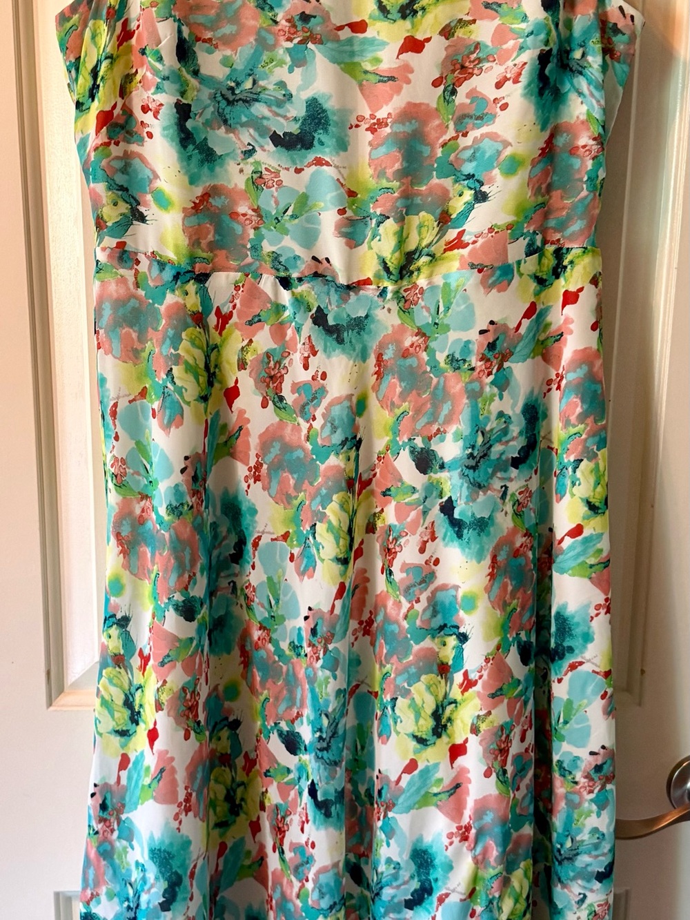 Floral Watercolor A-Line Sundress in Teal & Coral - Picture 2 of 11
